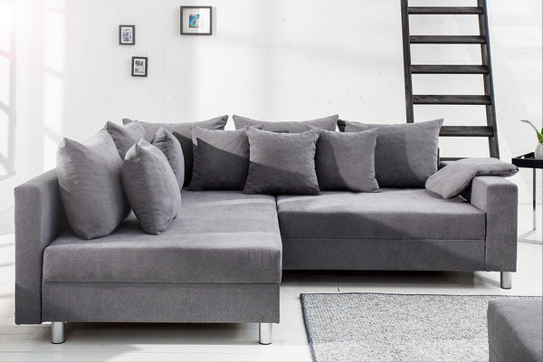 Eck-Sofa grau Flachgewebe 220cm