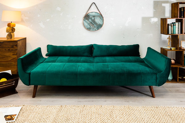 Schlafsofa grün Samt 215cm Retro Design Sofa