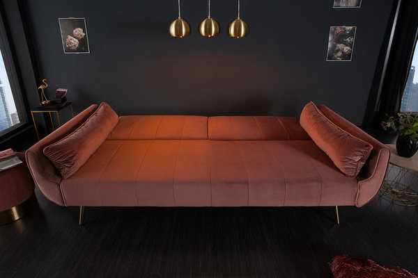 Schlafsofa altrosa Samt 215cm Retro Design Sofa