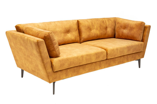 Design Sofa Samt senfgelb inkl. Kissen 220cm