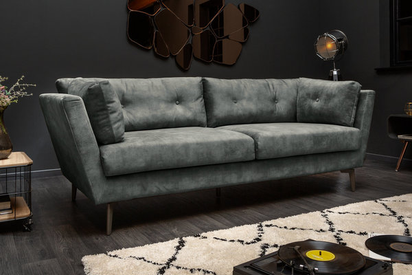 Design Sofa Samt dunkelgrün inkl. Kissen 220cm