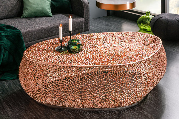 Couchtisch kupfer oval 122cm Metall Design Gitter Tisch