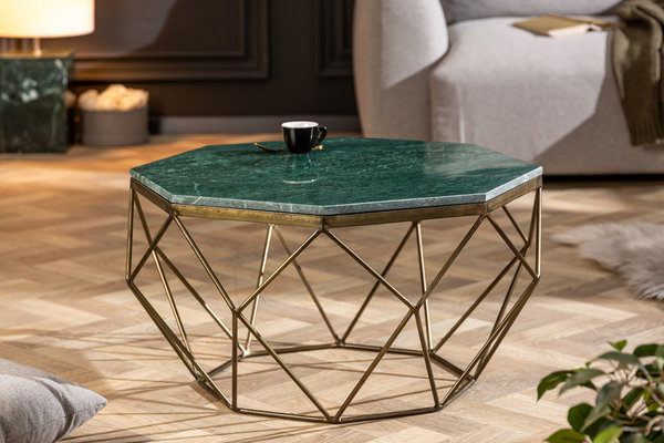 Design Couchtisch 70cm mit Marmor-Tischplatte in grün