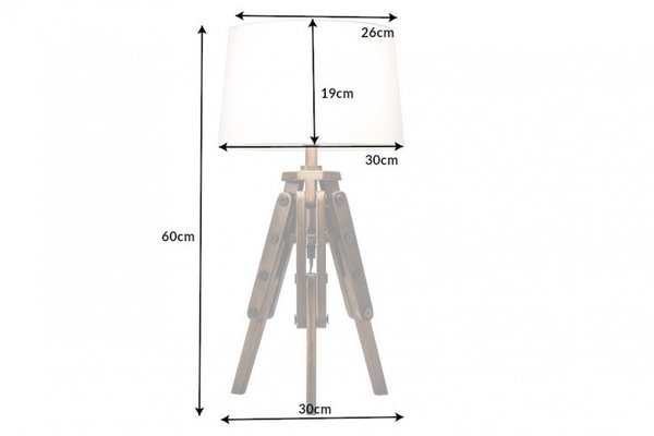 Tischlampe Stoff weiss 60cm Pinienholz Retro Design