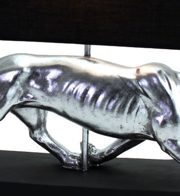 Tischleuchte Panther-Figur silber schwarz 60,5cm