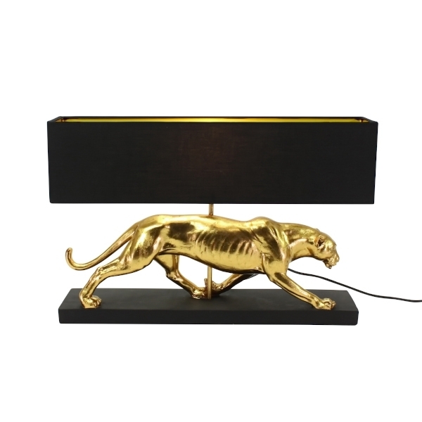 Tischleuchte Panther-Figur gold schwarz 60,5cm