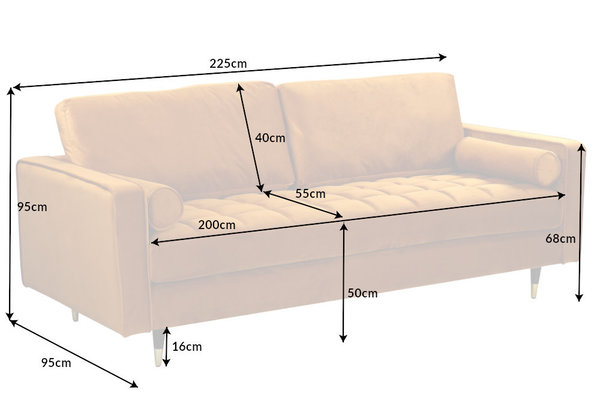 Sofa senfgelb Samt Massivholz 225cm Polstercouch