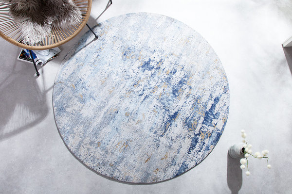 Design Teppich blau beige rund 150cm Used Look