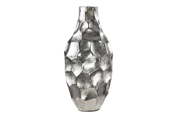 Orientalische silberne Vase 45cm aus Aluminium in rustikaler Hammerschlagoptik