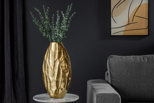 Orientalische goldene Vase 45cm aus Aluminium oval in rustikaler Hammerschlagoptik