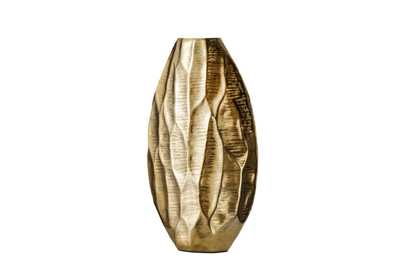 Orientalische goldene Vase 45cm aus Aluminium oval in rustikaler Hammerschlagoptik