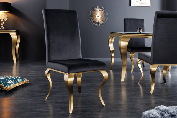 Stuhl Modern Barock schwarzer Samt gold